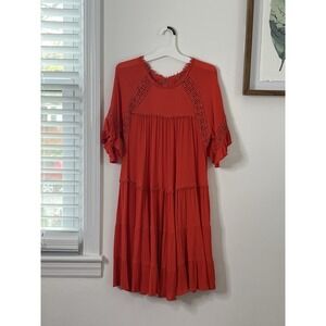Patrons Of Peace Womens Las Palmas Tiered Crochet Boho Flowy Orange‎ Dress Sz XS